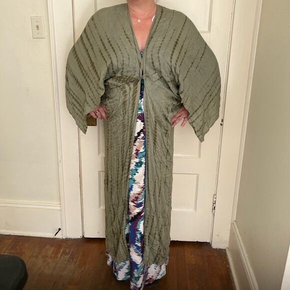 Earthbound Trading Co. Tie Dye Long Flowy bohemian Duster lightweight olive OS - Picture 3 of 12